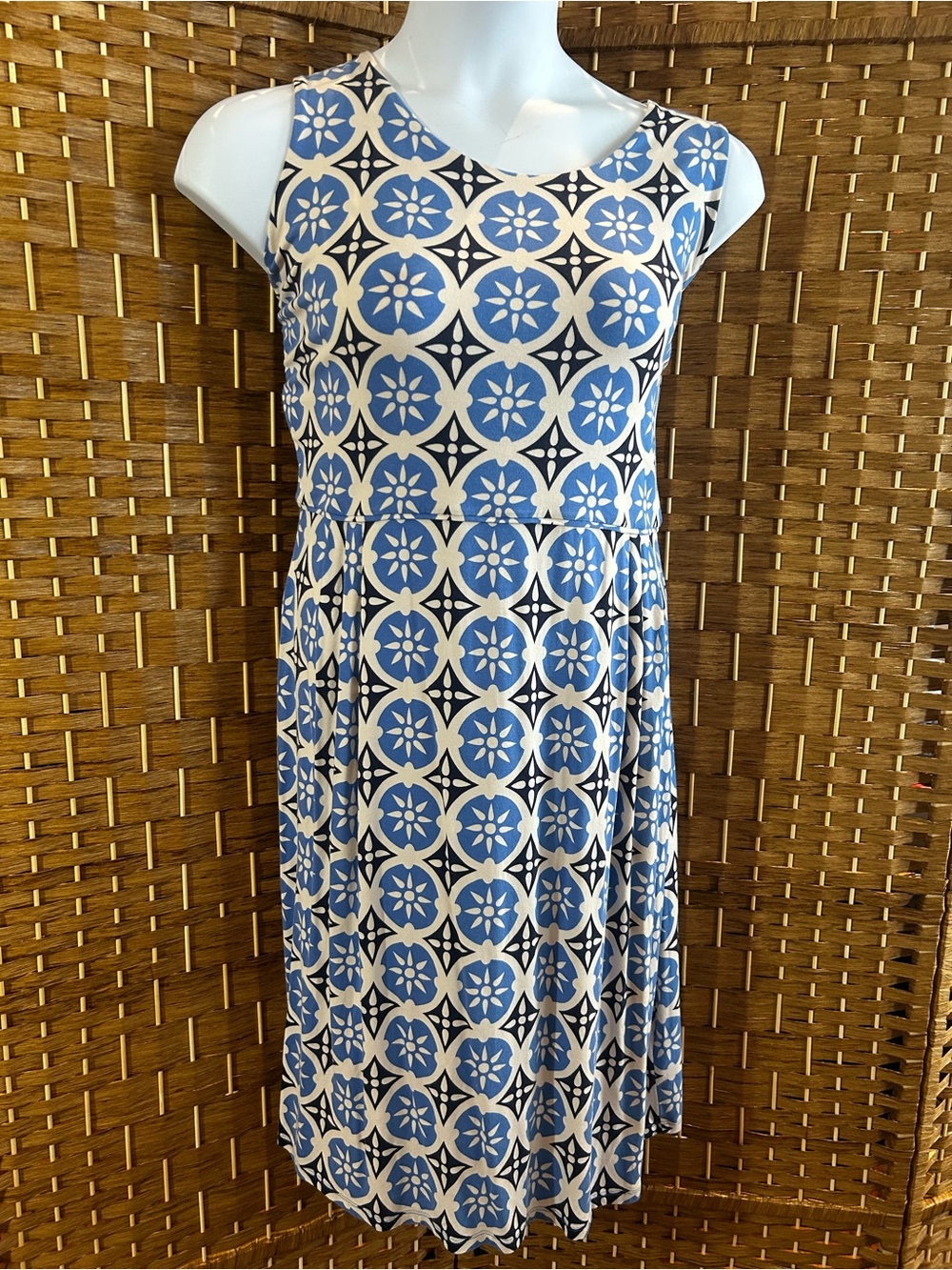 Boden Blue Geometric Tile Print Stretch Midi Dress Plus 16L